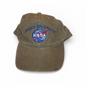 NASA 'I Need My Space' Olive Green Cotton Baseball Cap